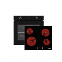 Pyramis PO78072008SBL + PHC61430FMB Φούρνος 034068401 + 174020031 άνω Πάγκου 78lt με Κεραμικές Εστίες Π59.5εκ. Μαύρος